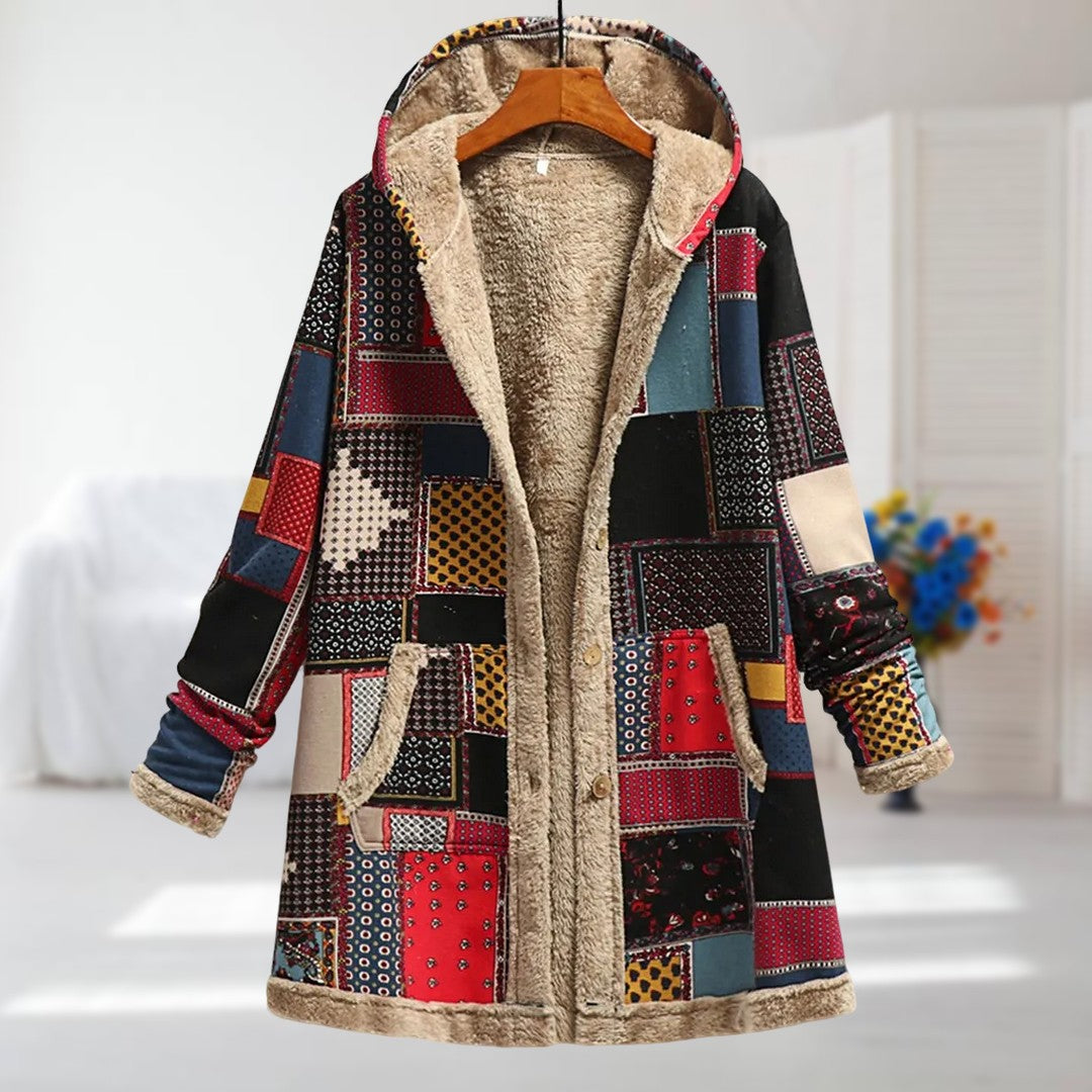 Saphira | Patchwork frakke med hætte