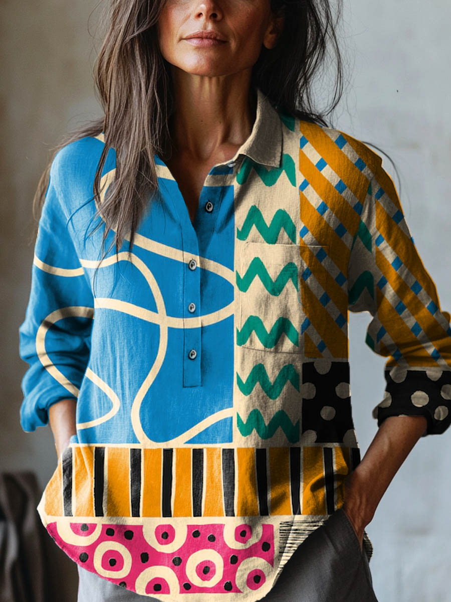 Mira | Farverig Geometrisk Print Skjorte